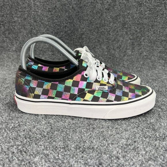 Vans Authentic Sneakers Women's SIze 8 Rainbow Checkerboard Low Lace Skate Shoes - Picture 1 of 11